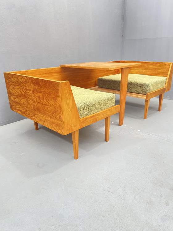 Image 1 of Divano in legno di metà secolo con tavolino laterale – Design modulare, anni '70