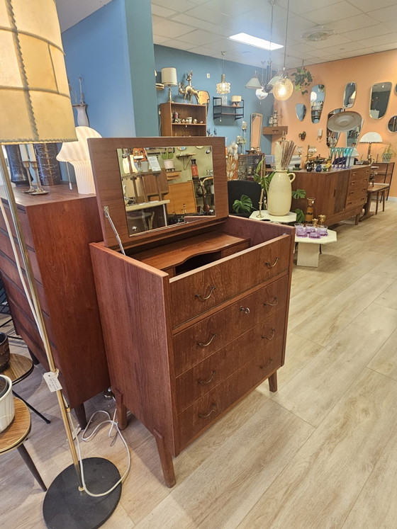 Danish Vintage Teak Dressing Table Chest of Drawers / Make-up Cabinet, Wood, Brown (photo 4 of 15)