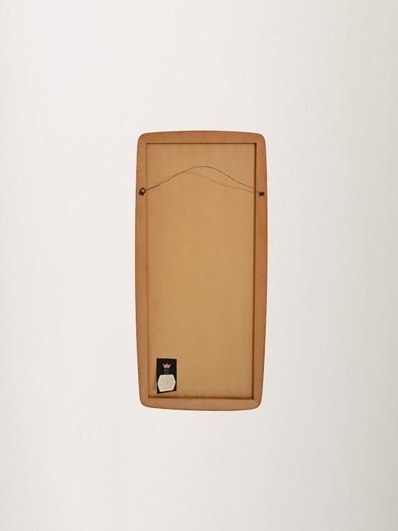 Image 1 of Scandinavische, licht bolle, rechthoekige teakhouten spiegel van "Kron".