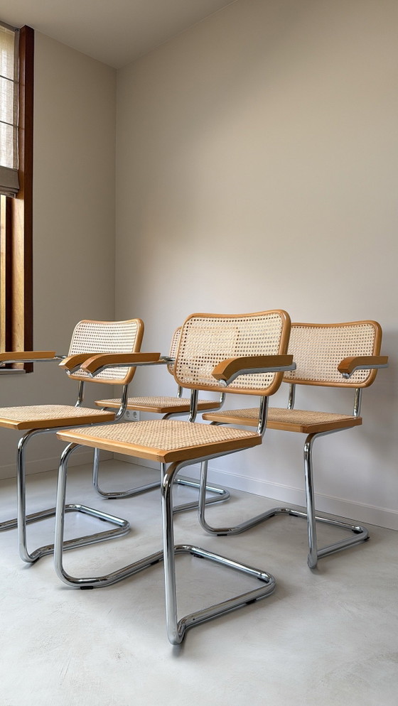 Vier vintage Cesca stoelen – Eetkamerstoelen, Hout, Rieten (photo 9 of 9)
