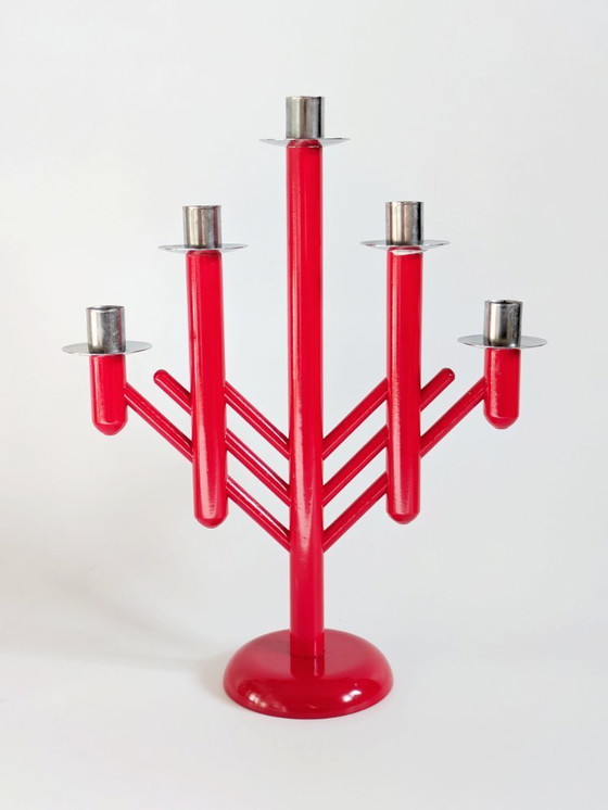 Image 1 of Vintage Aarikka Finland Rapsodia Red Candelabra | 1980s Scandinavian Design