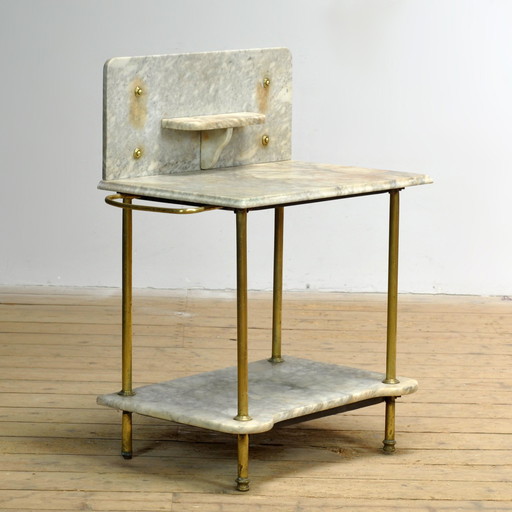 Antiker Waschtisch aus Messing und Marmor, um 1880