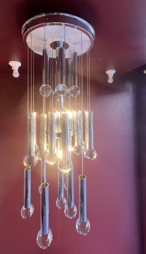 Chrome and glass chandelier by Gaetano Sciolari, Italy, 1960s
