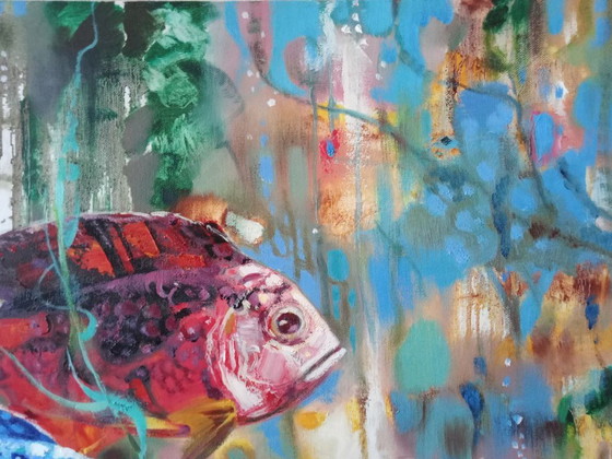 Peinture à l'huile originale Expressionnisme abstrait Monde sous-marin Poisson – Peintures et dessins, Canvas (photo 6 of 8)
