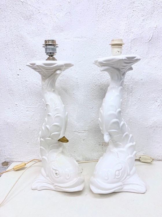 Image 1 of 2 Italian ceramic table lamps from the 1970s in the shape of fish