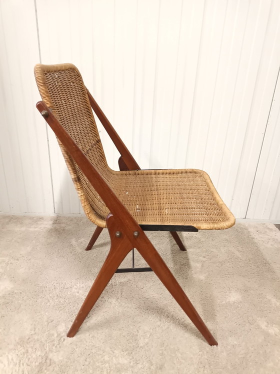 Mid-century stoel teak & rotan, Kuipstoelen, Hout, Bruin (foto 3 van 11)
