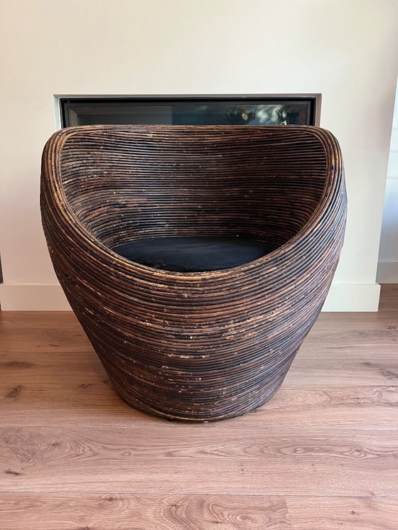 Image 1 of Rieten/rotan loungestoel + poef met opbergruimte – Crespi-stijl