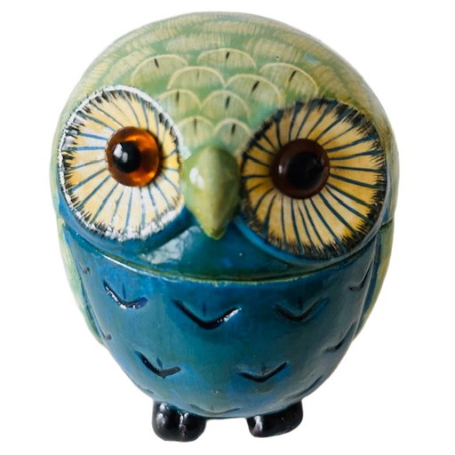 Vintage handbemalte Eule Keramik Krug