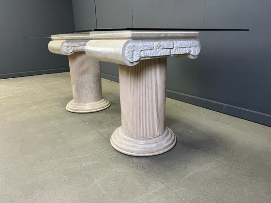 Image 1 of Vintage tesselated stone pedestal dining table by Maithland smith, 1970s