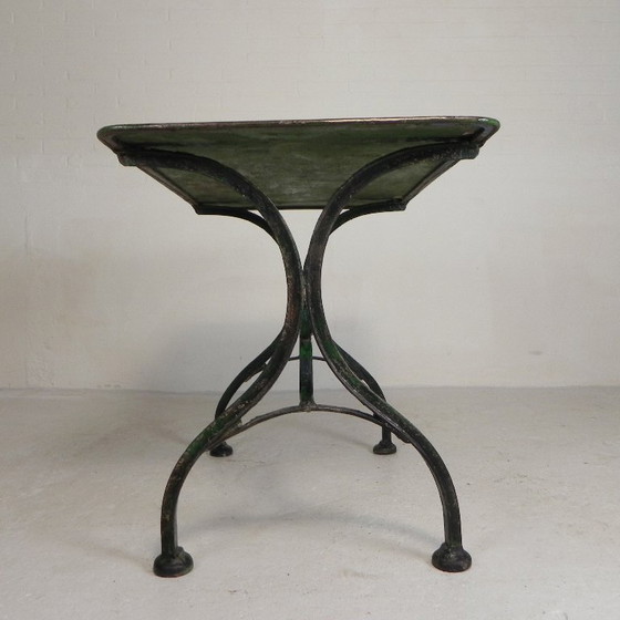 Image 1 of Table de bistro en acier, table de jardin à profil en T incurvé, années 1950