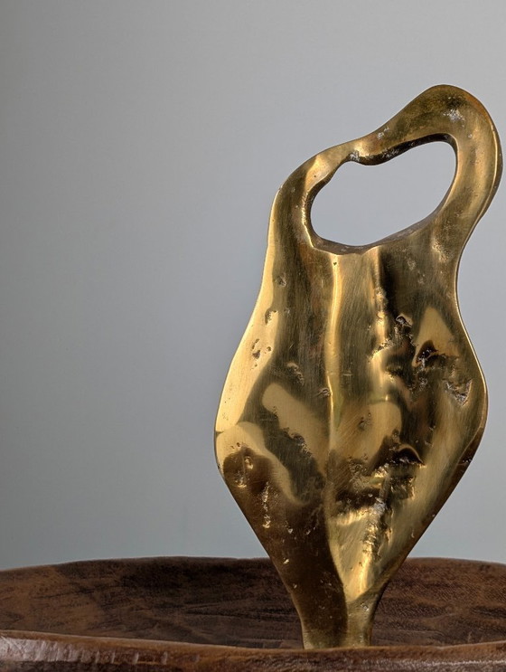 Image 1 of Sculpture en bronze et bois de David Marshall, coupe à fruits, style brutaliste organique, années 1980