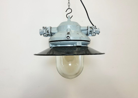 Image 1 of Grey Cast Aluminium Explosion Proof Lamp with Enameled Shade, 1970s