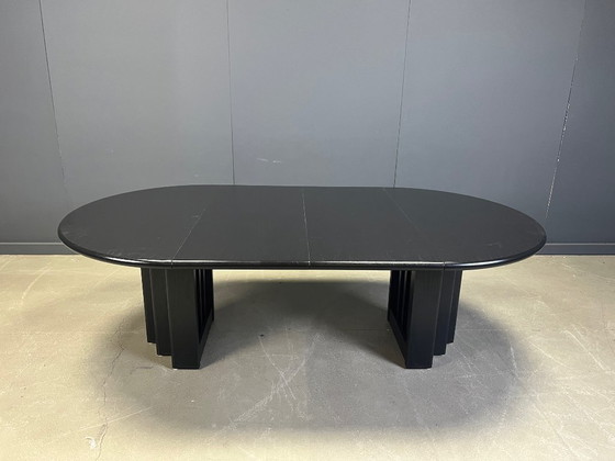 Image 1 of Vintage extendable black wooden dining table, 1980s