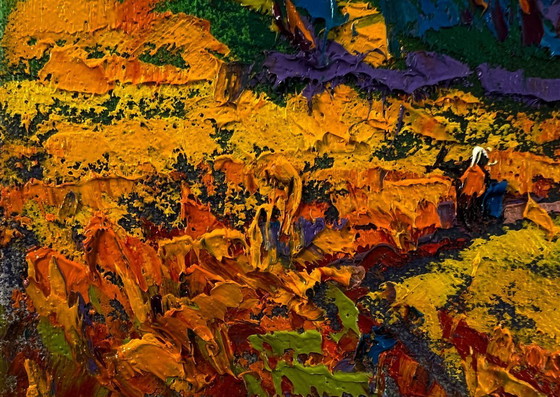 Original Oil Painting Summer Evening Landscape Crimson Sunset – Paintings & Drawings, Canvas (photo 6 of 8)