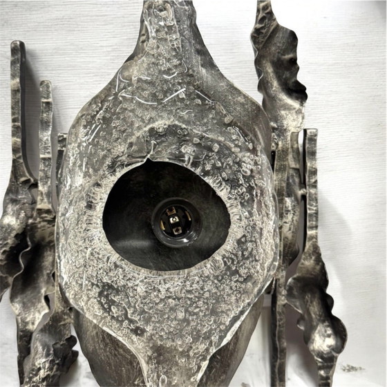 Image 1 of 1970's Tom Ahlstrom & Hans Ehrich Brutalist Wall Lamp Design Iron And Glass