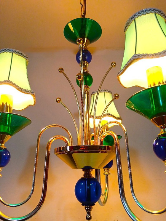 Image 1 of Plafondlamp, kroonluchter, art deco, Hollywood Regency, Gatsby, Murano glas, luxe verlichting, zeldzaam