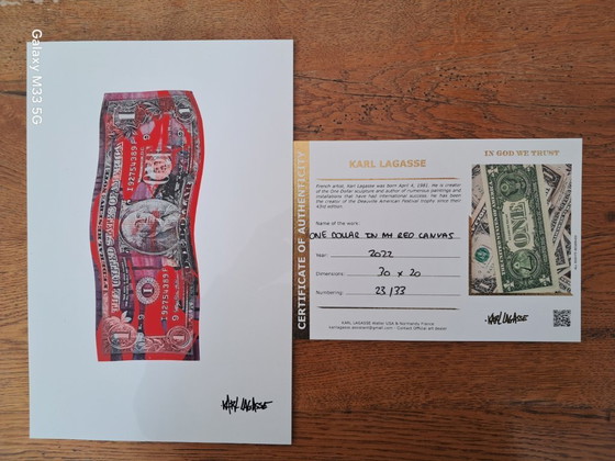 Image 1 of Karl LAGASSE - One Dollar in my red canvas - Impression plexiglas