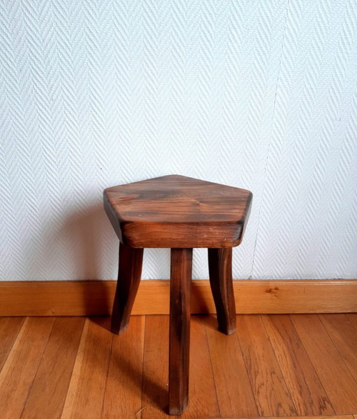 Vintage solid wood brutalist stool