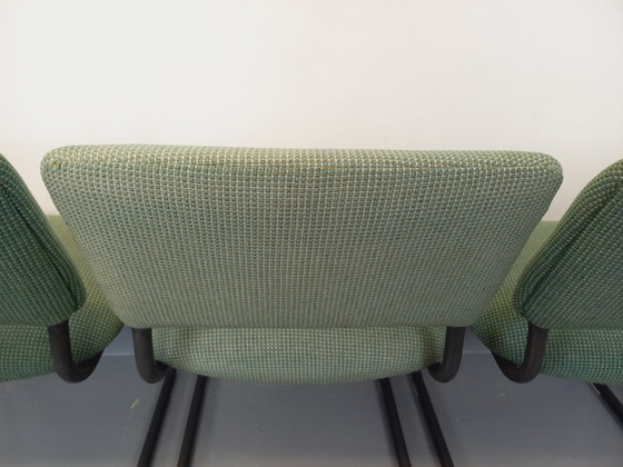 Image 1 of Suite of 4 Vintage Steelcase Style Marcel Breuer Cesca B32 Chairs in Dark Grey Metal and Green Fabric