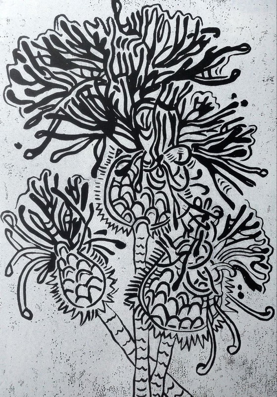 Image 1 of Espino negro, Impresión linograbada, A3, Impreso a mano, Arte botánico, Edición limitada