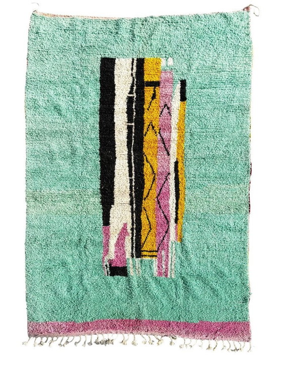 Image 1 of Tapis marocain en laine vert menthe neuf – 210 x 310 cm, style berbère abstrait moderne