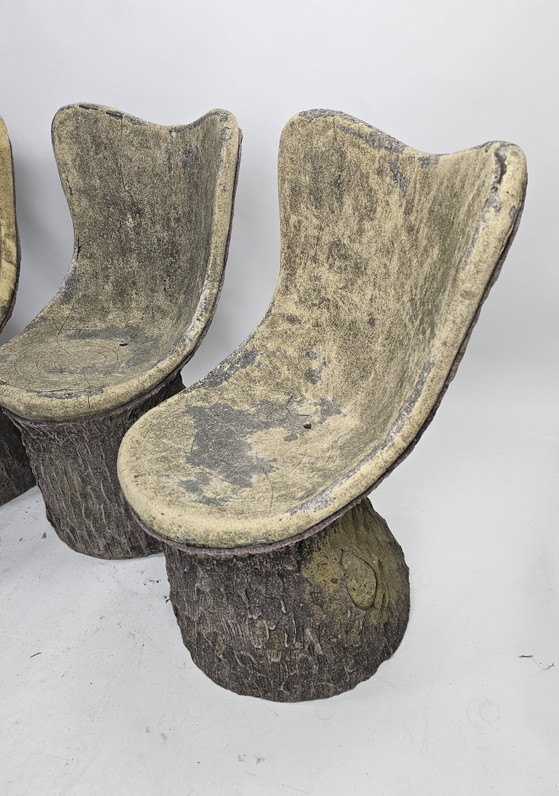 Image 1 of Set of 4 garden chairs stone tree stump
