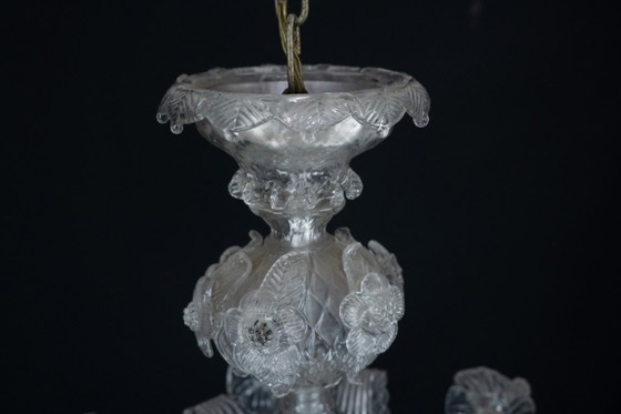 Image 1 of Vintage kroonluchter van helder Murano-glas uit de jaren 1940, een klassiek Italiaans kunstglas.