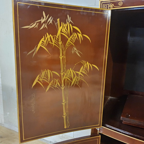 Image 1 of Vintage Chinese kast bladgoud en bloemen / oosterse kast / bohemian kast / Aziatische kast 