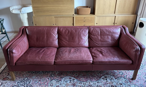 Danish leather 3-seater sofa Borge Mogensen 2213