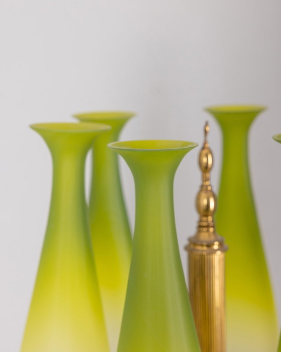 Image 1 of Vintage 50s Floor Lamp in Brass and Green Glass Italian Design