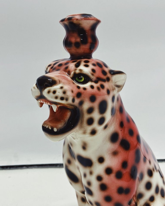 Image 1 of Roze Panter Kandelaarhouder Keramiek