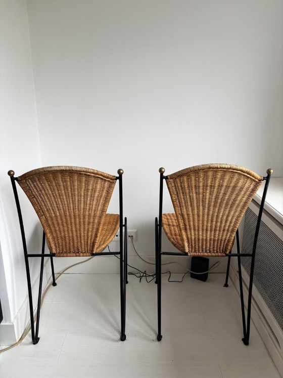 Set aus 6 Frederic Weinberg Stühlen, 1950er Jahre, Frederick Weinberg, Esszimmerstühle, Metall, Rattan (Foto 4 von 13)