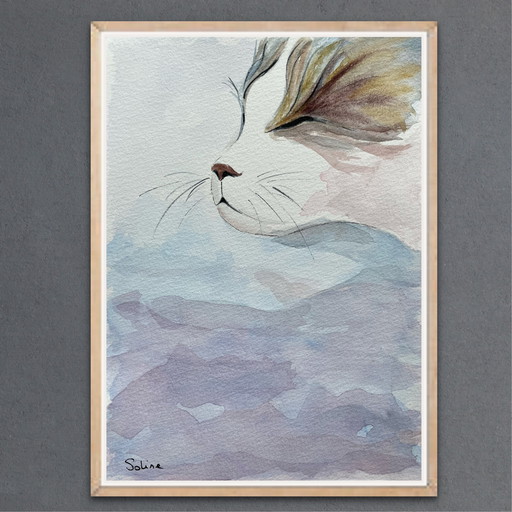 Signed watercolor cat