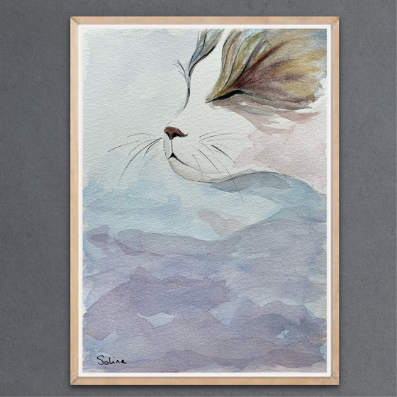 Image 1 of Signed watercolor cat