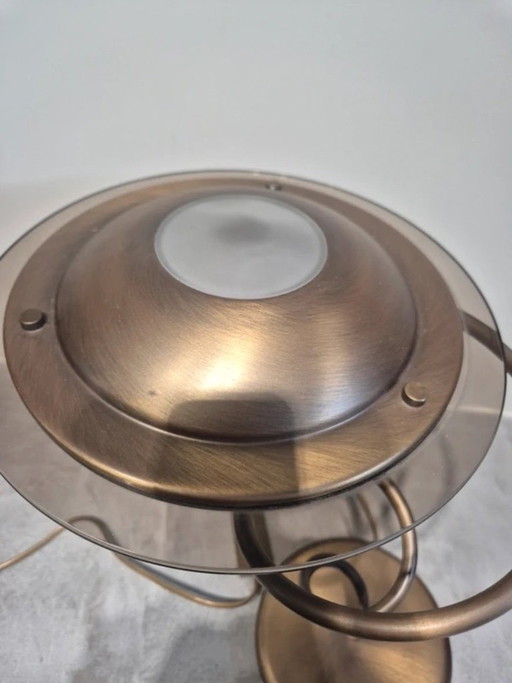 Steinhauer Postmodern UFO Table Lamp – Spiral Stem – Brass/Bronze – 1980s