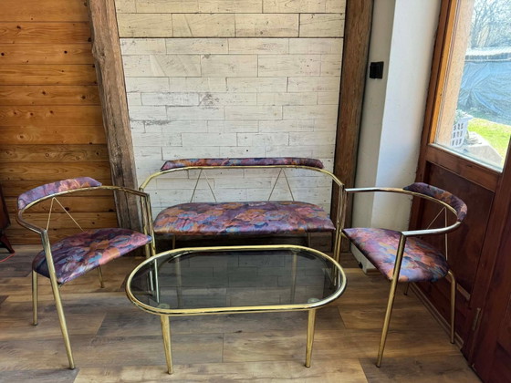 Mid-Century Modern Lounge Set in Brass, 1960s, Set of 4 – Glass, Hollywood Regency (photo 4 of 8)