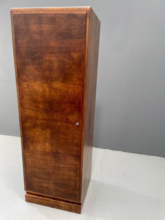 Image 1 of Restored Art Deco Wardrobe with Hanging Rail, Walnut Veneer, Czechoslovakia, 1930s