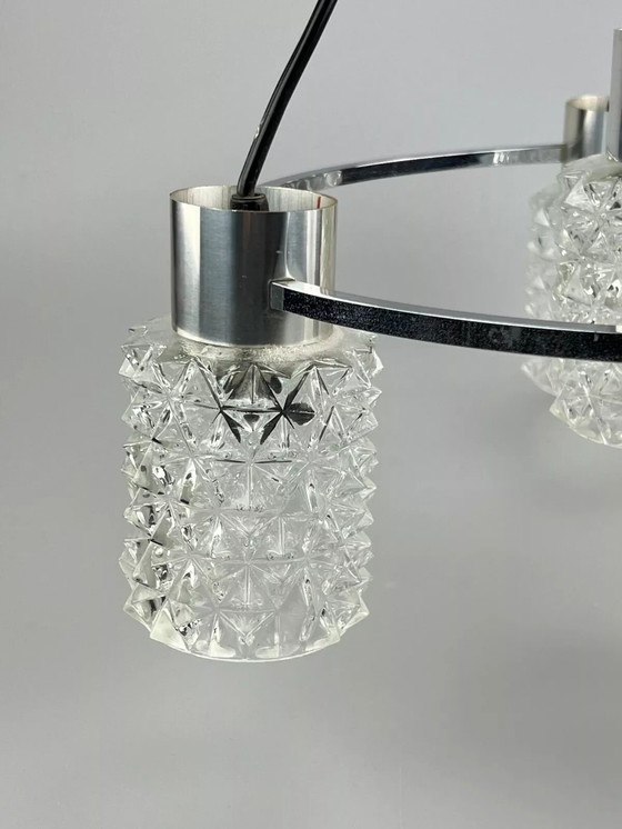 Image 1 of 60s 70s lamp plafondlamp kroonluchter glas chroom space age