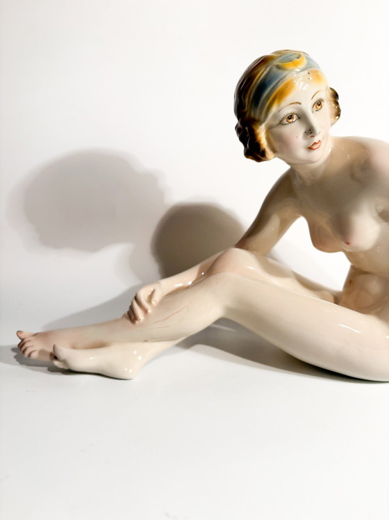 1930s Art Deco Ceramic Female Nude Sculpture (photo 3 of 10)