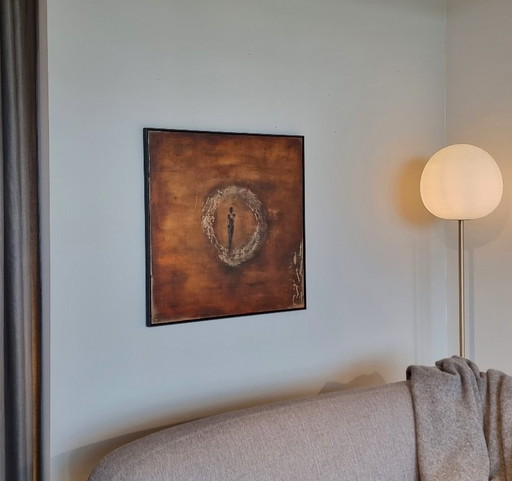 Frances Eckhardt  - figuratief donker schilderij 90x90 cm