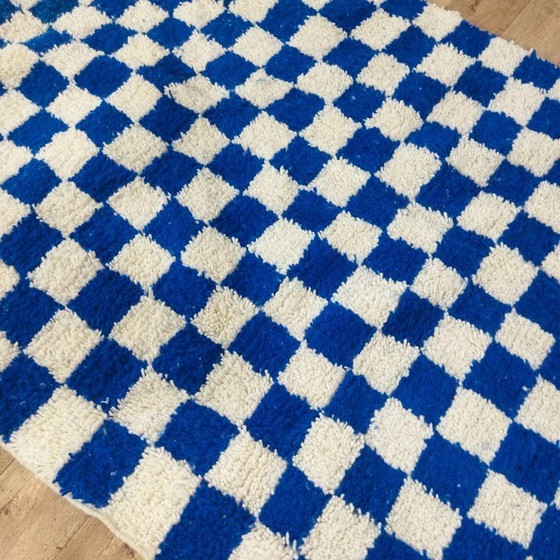 Image 1 of Berberteppich Blau kariert – Naturwolle, handgewebt (240×145 cm)