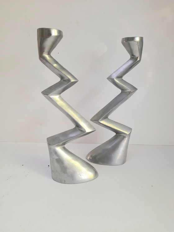 Image 1 of Paire de bougeoirs zigzag Matthew Hilton pour SCP 80s