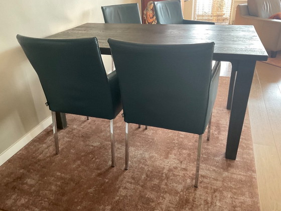 Sedie da pranzo e tavolo da pranzo Rolf Benz, set di quattro pezzi, Set da pranzo, Pelle, Metallo, Marrone (foto 2 di 9)
