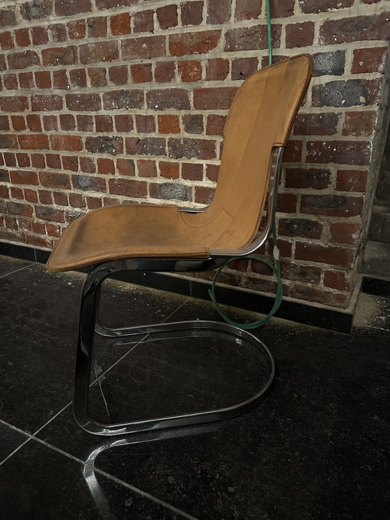 6x Sedie da pranzo vintage Willy Rizzo per Cidue, colore cognac – Leather, Metal (photo 6 of 6)