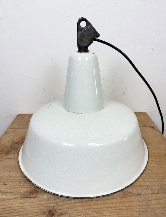 Image 1 of Large Industrial White Enamel Factory Pendant Lamp from Zaos, 1960s