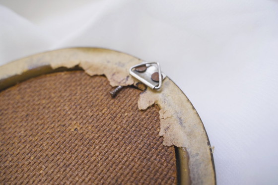 Image 1 of Vintage miniatuur handgeschilderd Nederlands / Vlaams stilleven bloemenschilderij in gouden houten ovale lijst