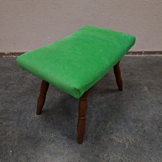 Image 1 of 60's vintage ottoman new upholstered green ottoman