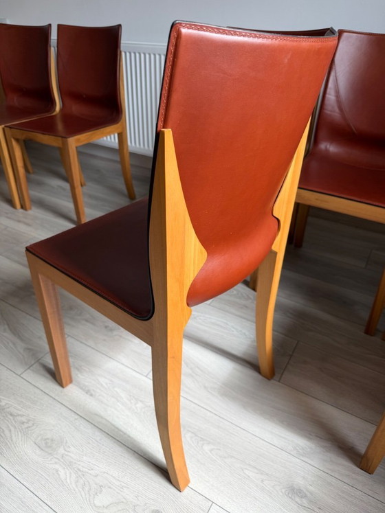 Image 1 of Original Matteo Grassi designer chairs in rare cognac leather – set of 8 in