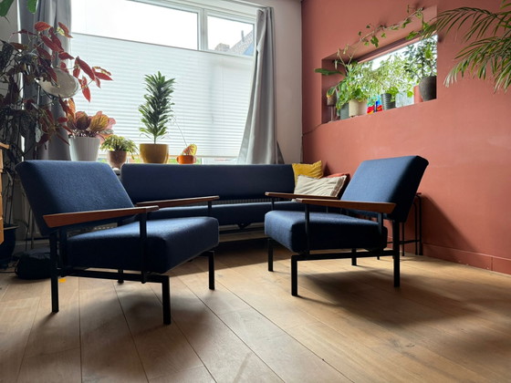 Gijs Van Der Sluis Bank En 2 Fauteuils – Zithoek, Wood, Textile (photo 5 of 5)