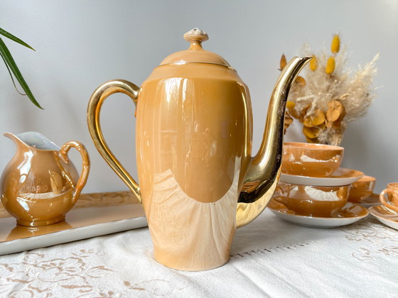 Image 1 of Service à Thé Vintage en Lustre Czecho-Slovaquia Victoria China Pêche Irisé 1950